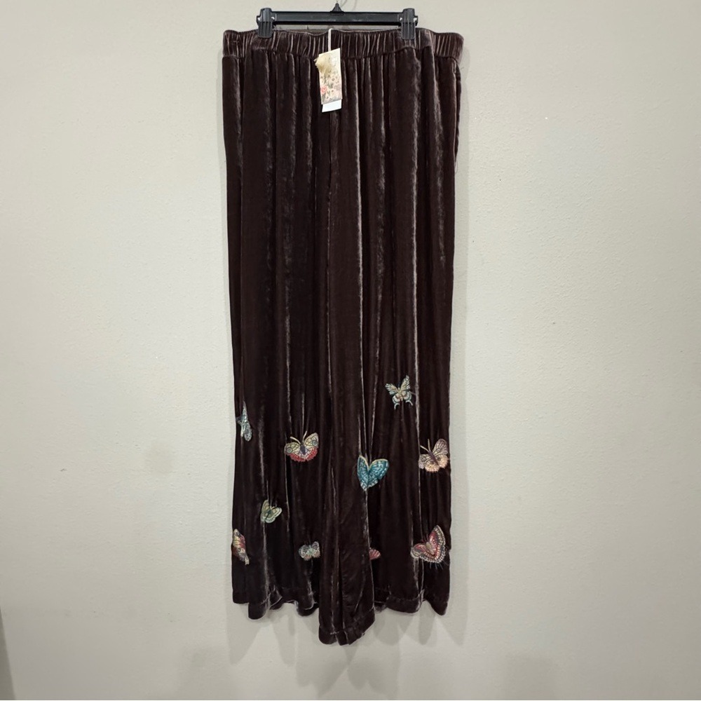 Johnny Was Lucia Butterfly Wide Leg Pants Large Brown Silk Blend Velvet - Picture 5 of 8